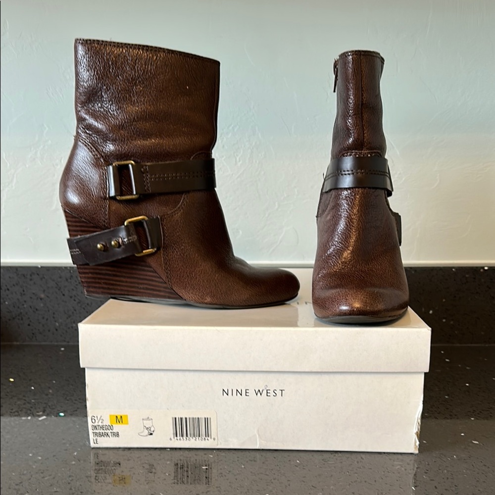 Nine West Brown Wedge Ankle Boots